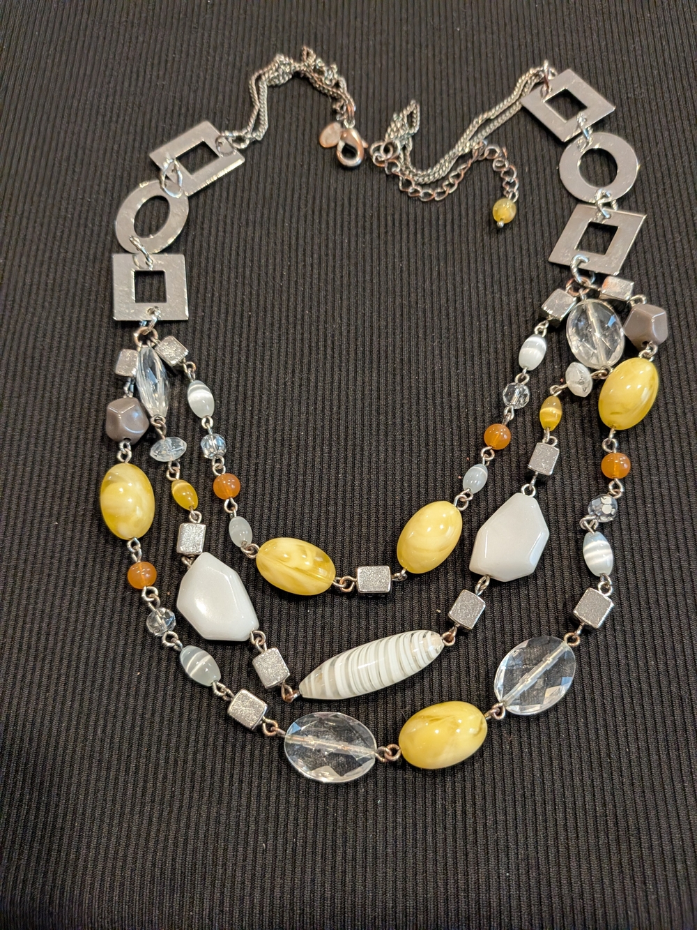 B#4: Lia Sophia Vintage 2007s Multi-Strand Yellow and White Bead Necklace 13.5"